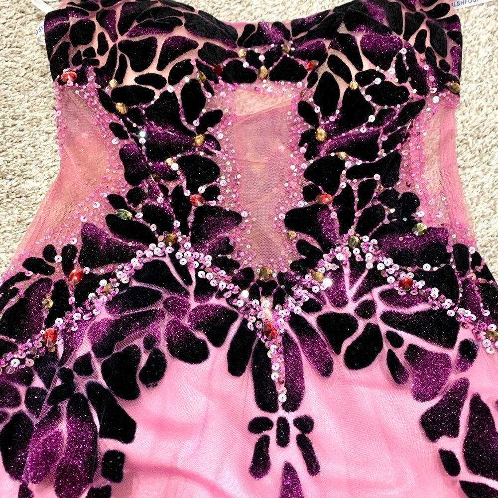 Stunning Silk Purple Gradient Glitter Floral Beaded & Sequined Gown - Picture 11 of 16